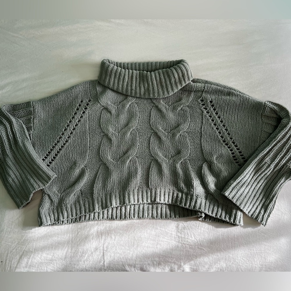 light olive green cropped knit sweater